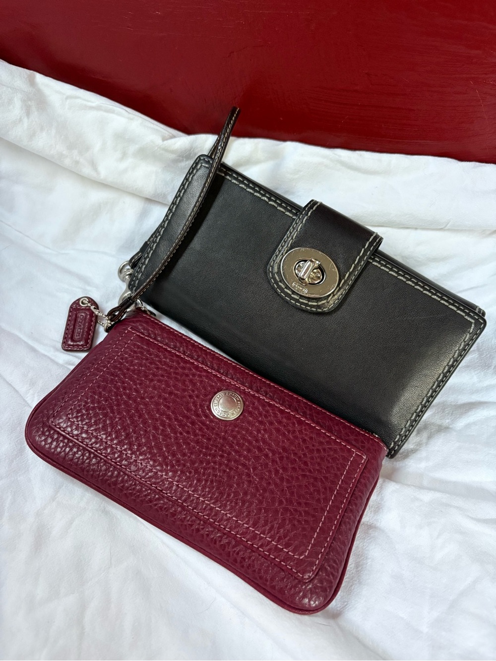 Coach bundle vintage black turnlock wallet wine red Chelsea wristlet mini bag